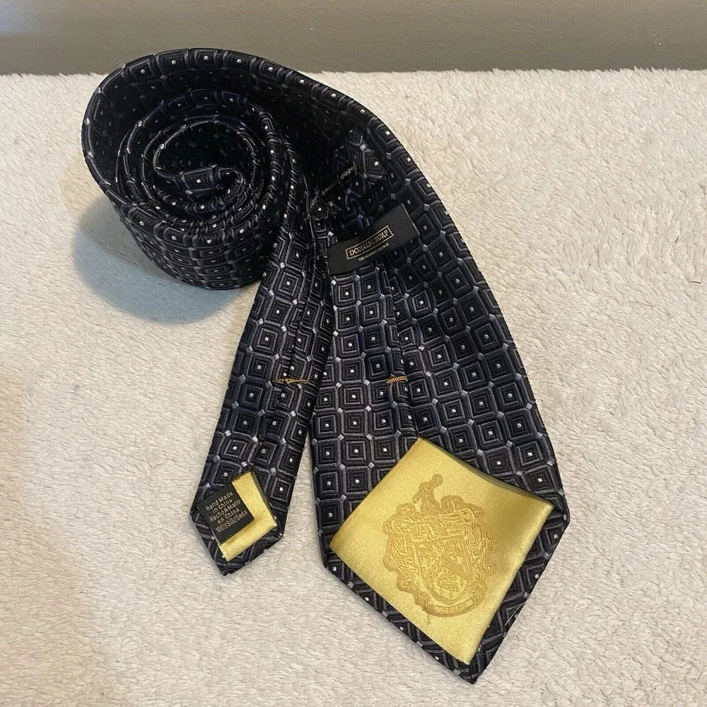Mens Donald J. Trump Necktie Tie Silk Black Gray Signature Collection‎